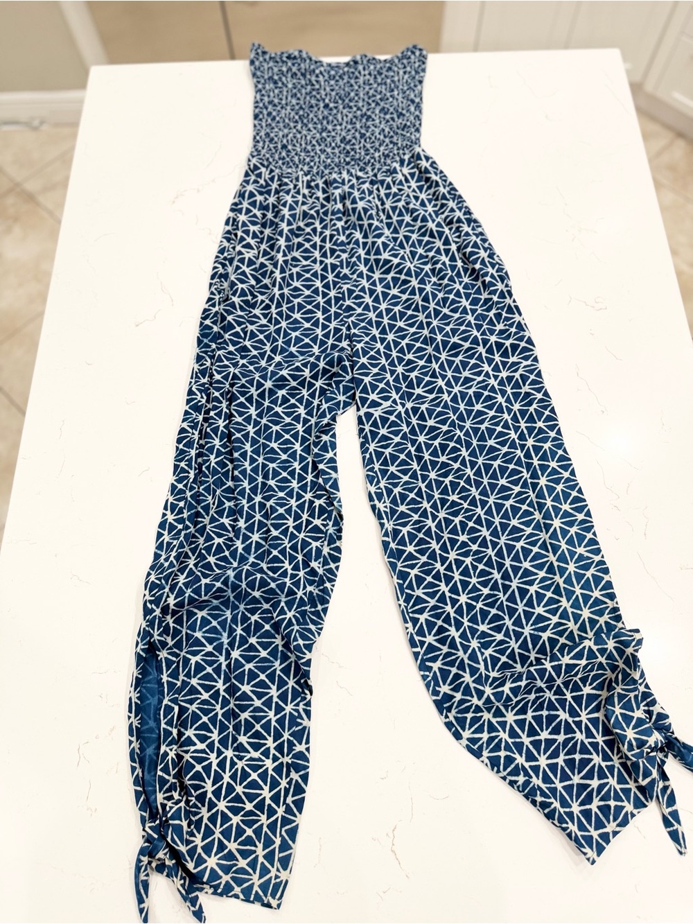 Rip Curl Blue & White Smocked Wide Leg Jumpsuit Coastal - Picture 2 of 9